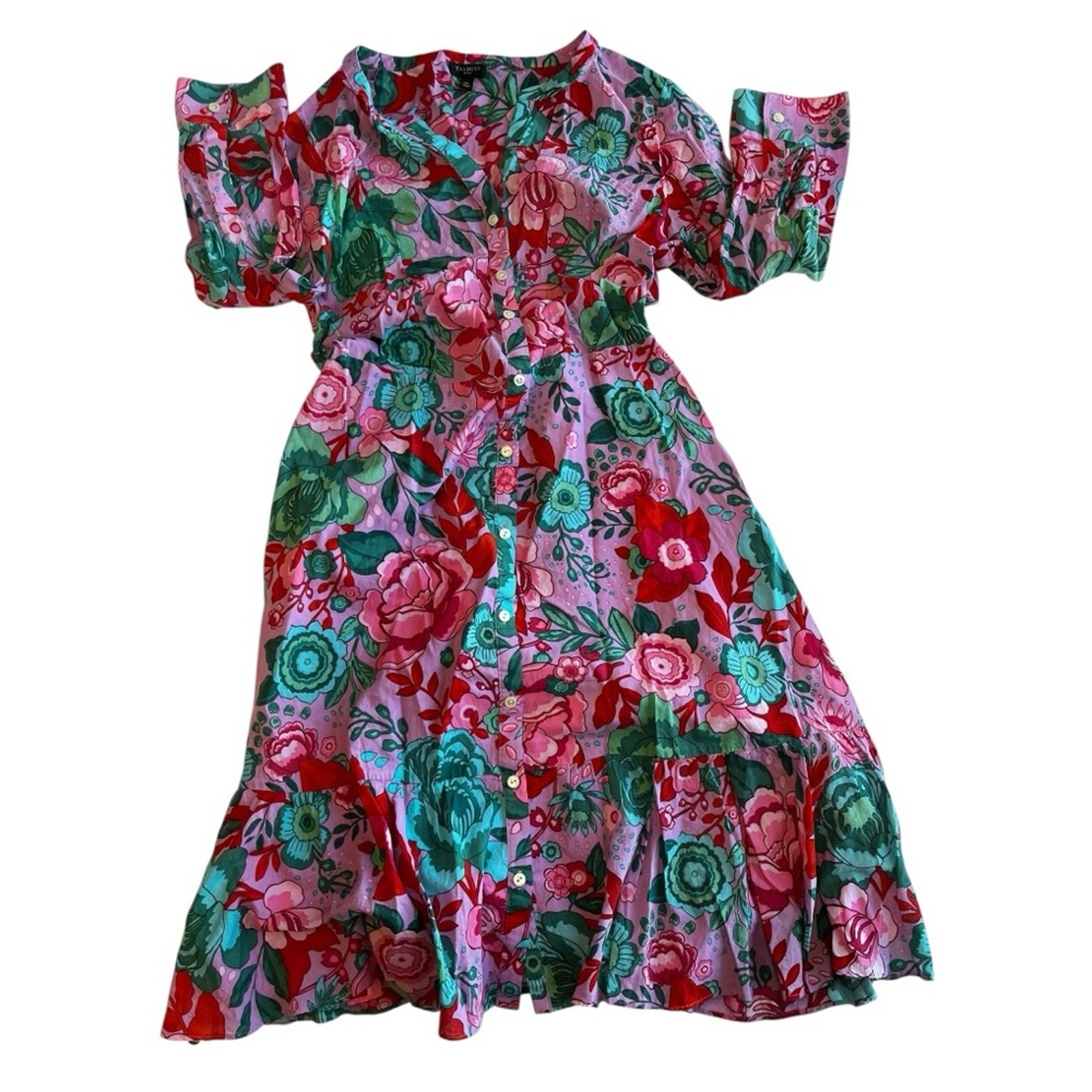 6p Talbots Shirt Dress Pink Floral Print. *Missing Belt